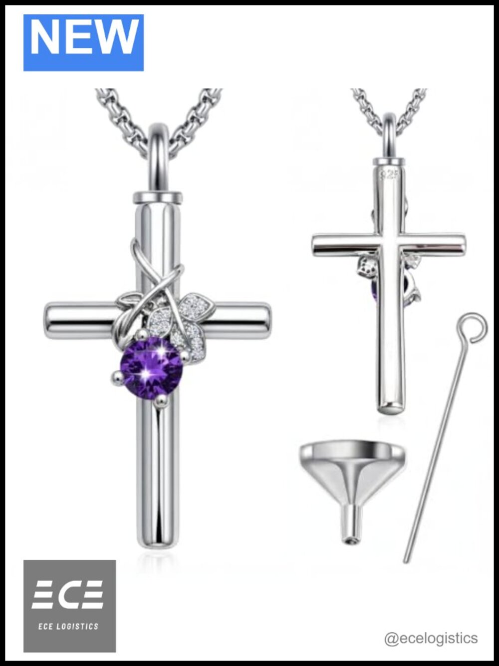 Cross Urn Necklace for Ashes 925 Sterling Silver Memorial Keepsake Pendant